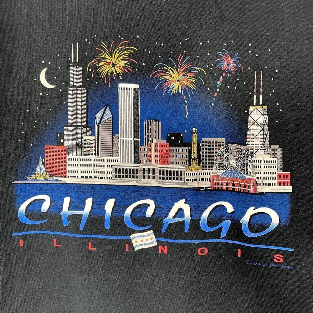 Chicago Illinois Skyline 2002 Vintage T-Shirt Tee Adult Medium Black - Picture 2 of 7